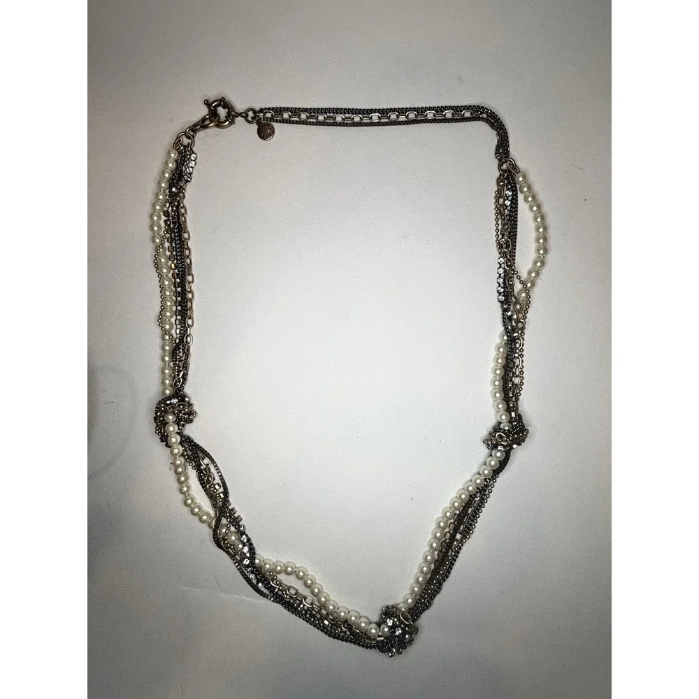 J.Crew Multi Chain Multi Color Faux Pearl and Crystal Knotted 32